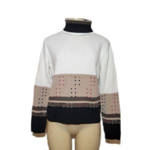 Vintage 1980s Carducci Sequin Colorblock Oversized Turtleneck Sweater